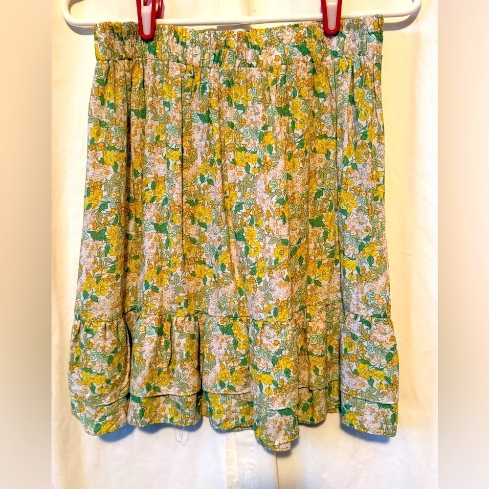 Rachel & Zoe Viscose Ruffled Midi Floral Skirt Women's Sz XS Elastic Waist